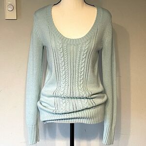 Susina Light Blue Scoop Neck Long Fitted Sweater. Size Large.